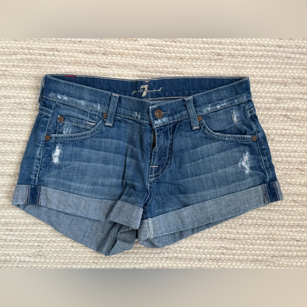 7 For All Mankind Light and Dark Blue Denim Shorts